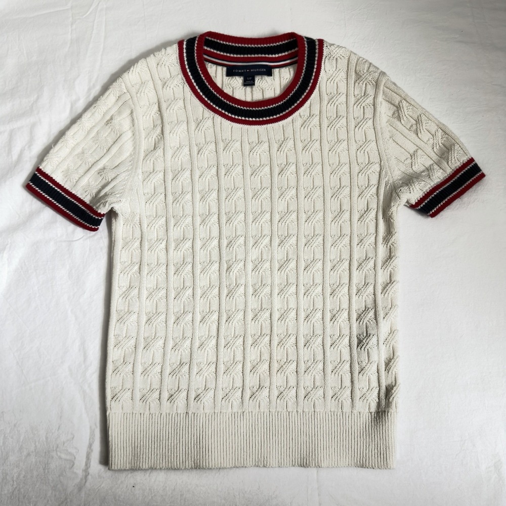 Tommy Hilfiger Women's SS Cable Knit Sweater Size Small - Cottage Core